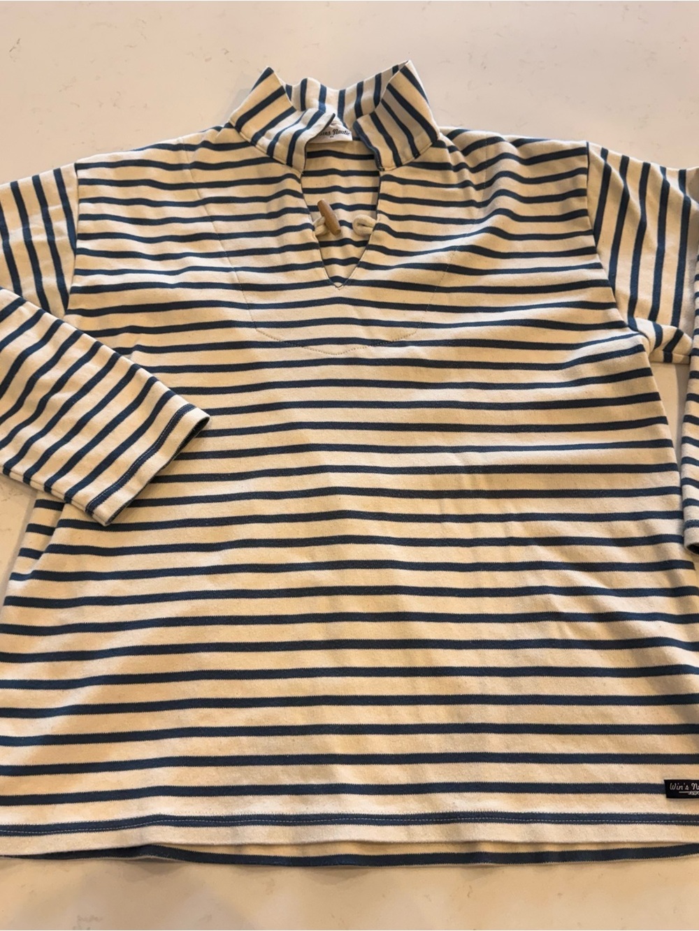 Nautica Cream & Navy Horizontal Stripe Rugby Pullover